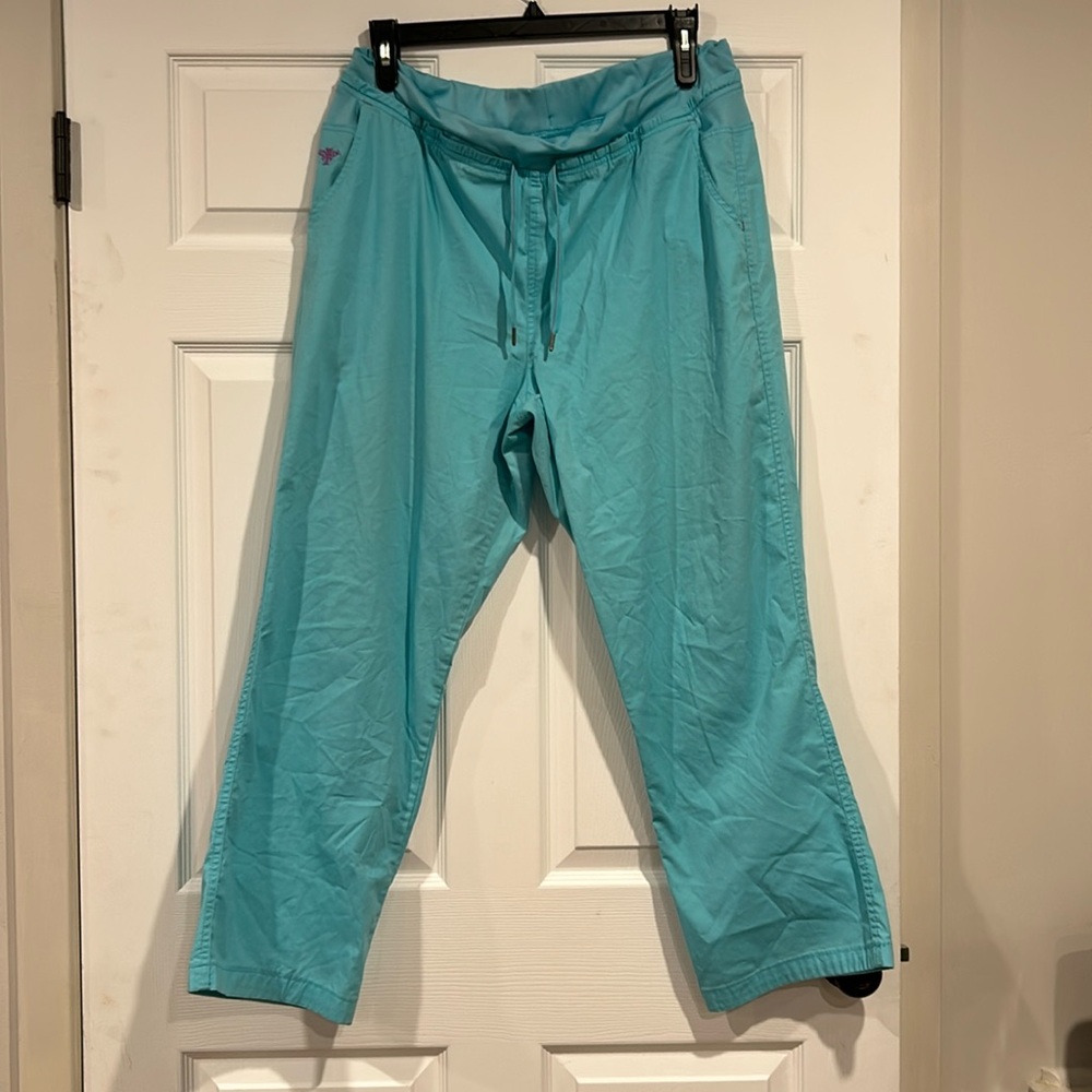 Med couture easy flex x large, scrub pant light teal/blue color w/purple accent